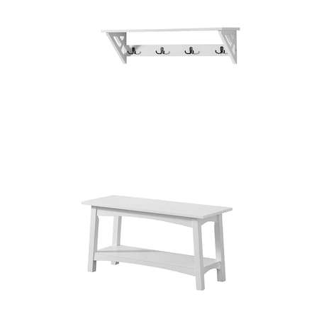 Alaterre Furniture Coventry 36"W Coat Hook with Bench Hall Tree Set ANCT0309WH